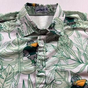 BWM Global Tropical Mascot Button Down Shirt Men Medium Green White Short Sleeve